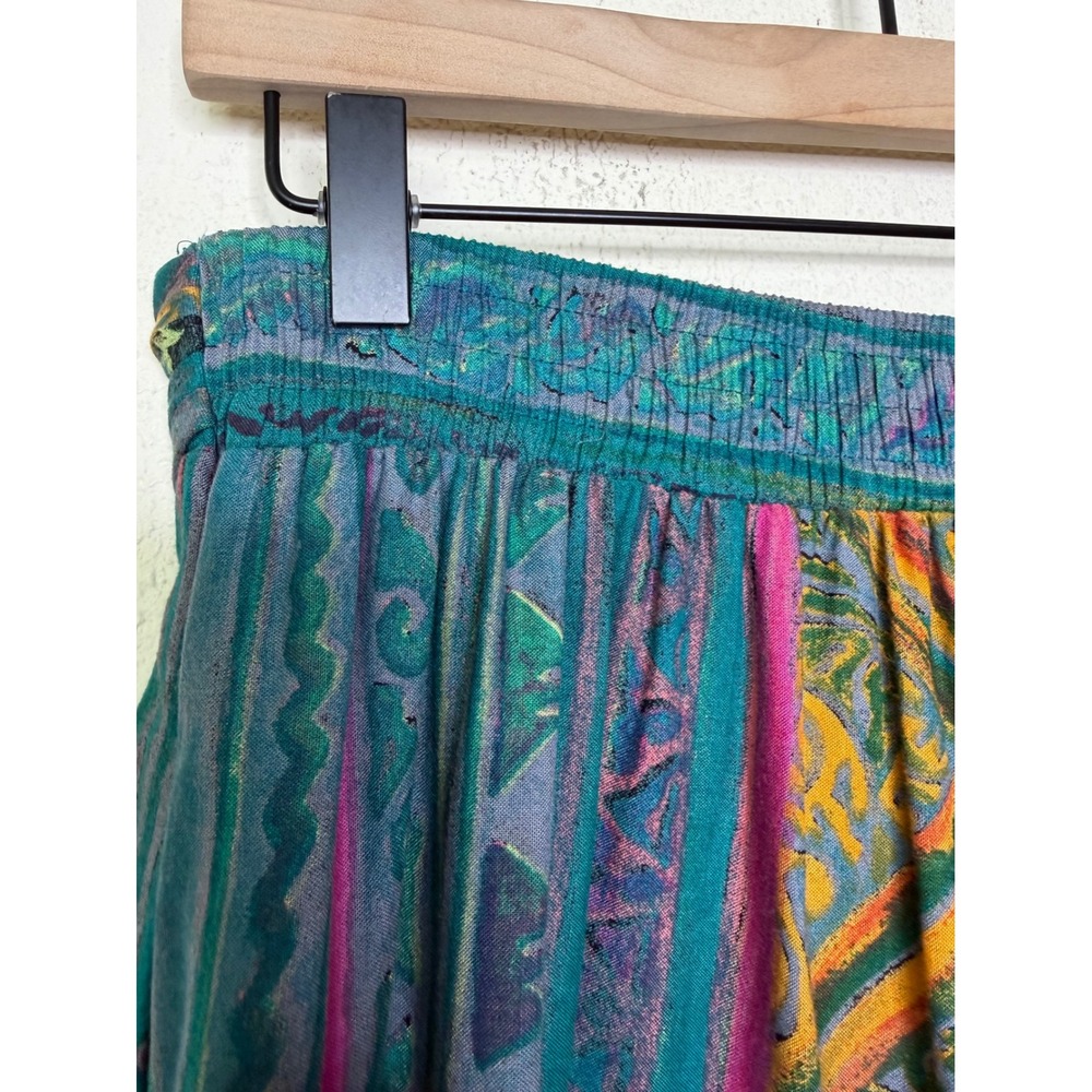VTG Casual Corner Rayon 2pc Set 8 10 Teal Floral Poetcore Boho Artsy Festival - Picture 16 of 16